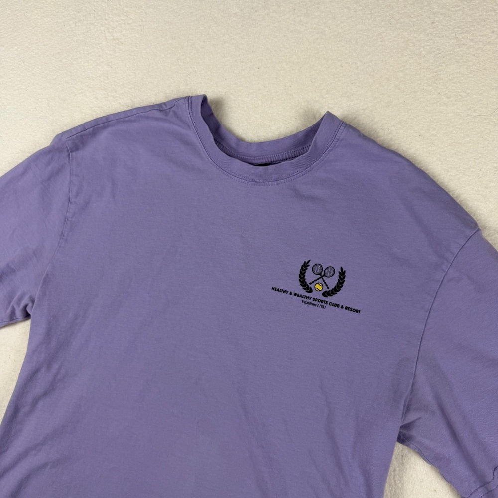HM Relaxed Fit Purple Tennis Graphic T-Shirt Mens Small‎ Healthy Wealthy Sport